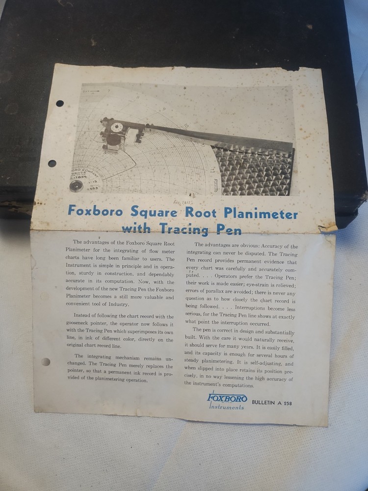 Antique Foxboro Square Root Planimeter with Tracing Pen
