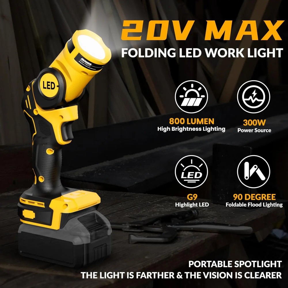 FOR Dewalt Led 20V 20Volt Max Cordless Led Pivoting Work Light Flashlight Tool