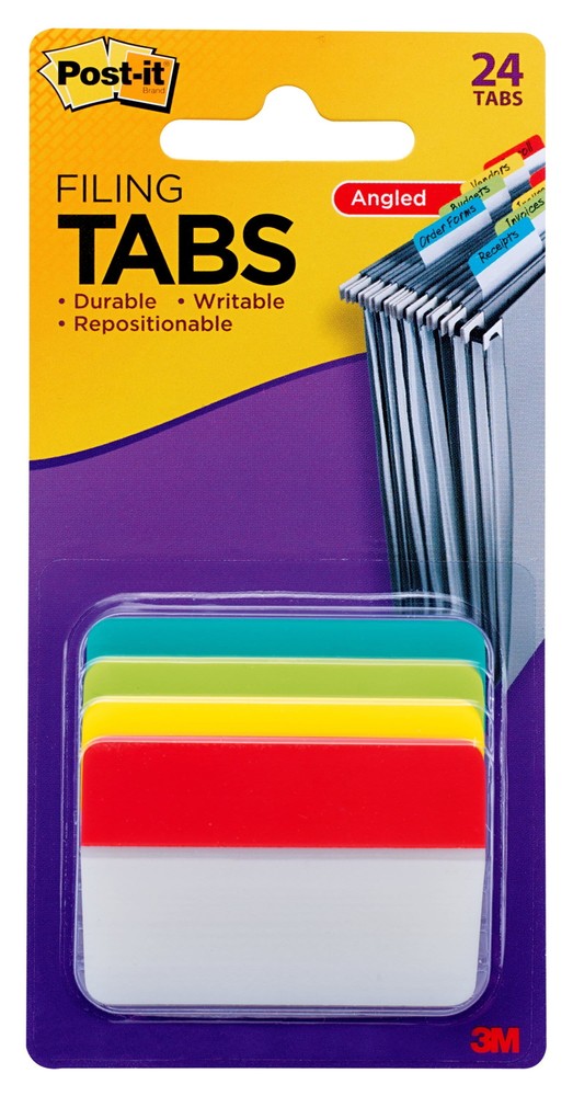 Post-it Filing Tabs, 2" Angled - Assorted Colors - 24 Tabs