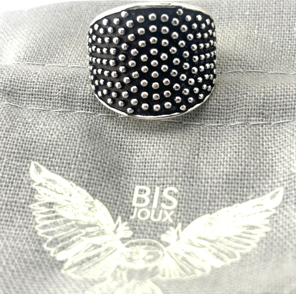 Silver ring studded circle handmade