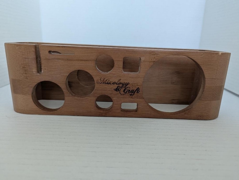 Mixology and Craft Bar Mixing Display Rack Solid Bamboo Carved Script