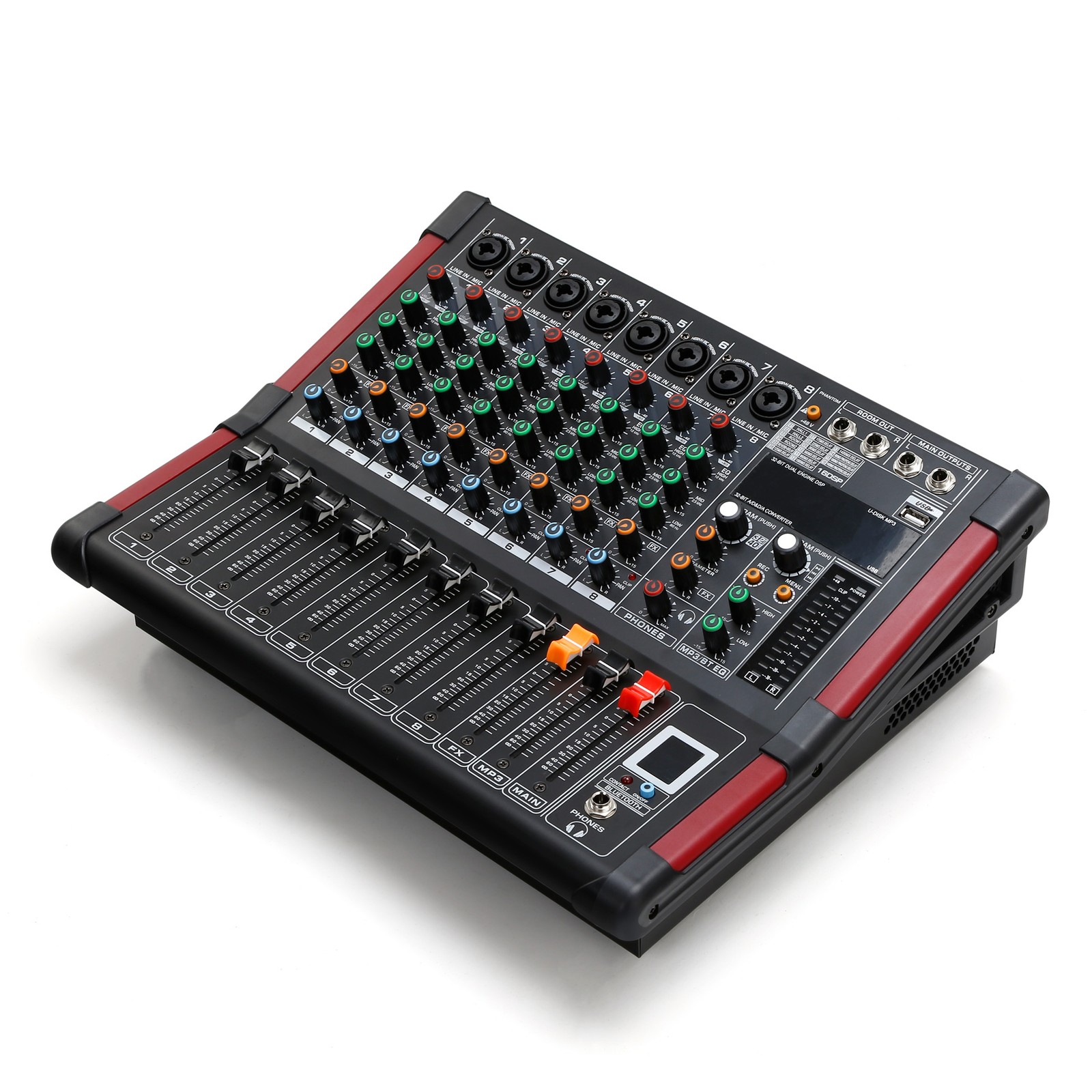 8 Channel Amplifier Power Mixer Bluetooth TRS Audio Mixing w/ USB Slot 16DSP New