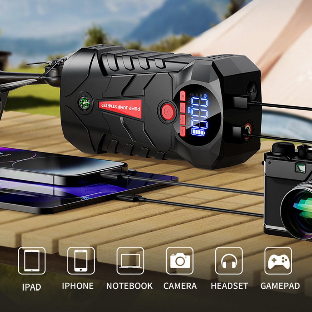 Portable Car Jump Starter with Air Compressor Inflator Air Pump Battery Charger