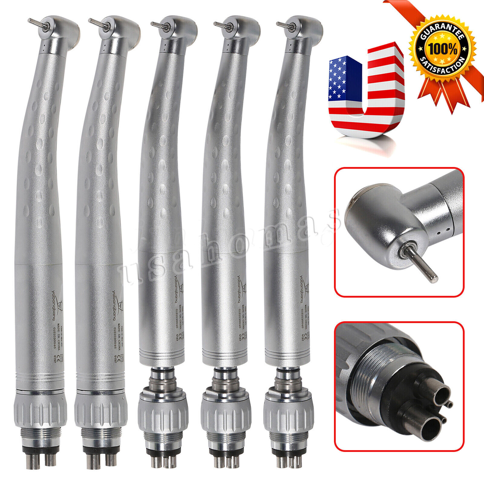 5x Dental Handpiece High Speed Push w/ 4Hole Quick Coupler 360 Swivel YABANGBANG
