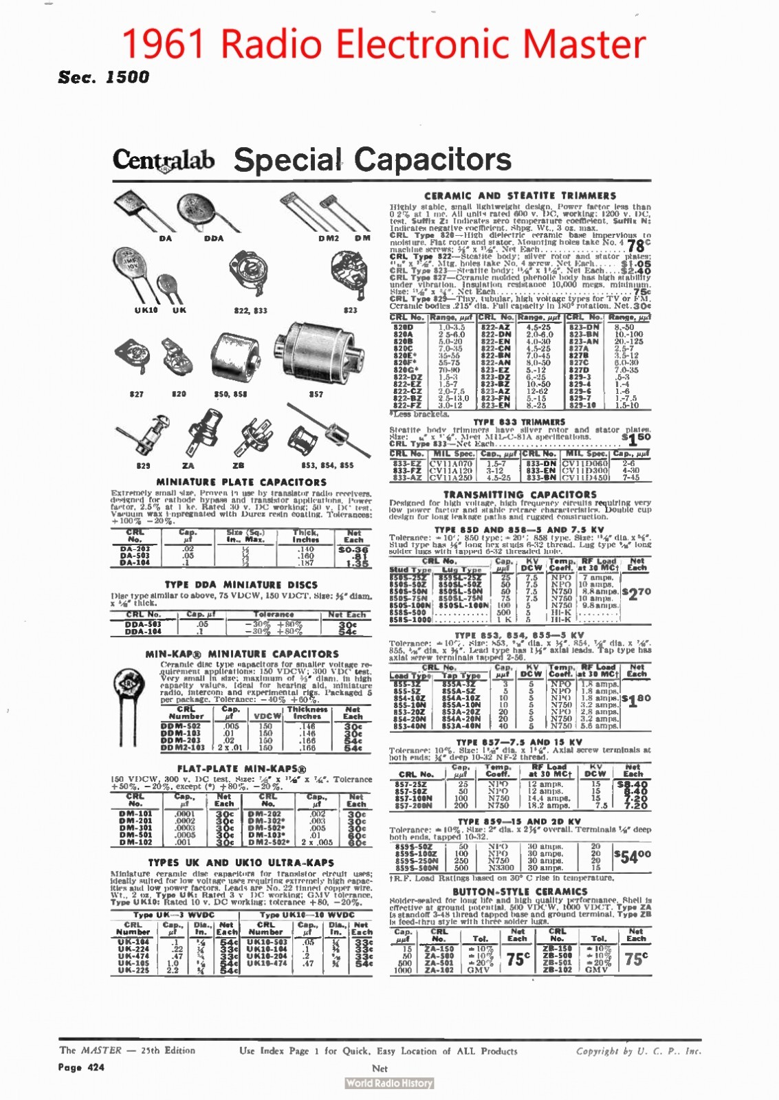 290 Packages NOS Centralab Ceramic Disc & Ceramic Tubular ‘Dogbone’ Capacitors
