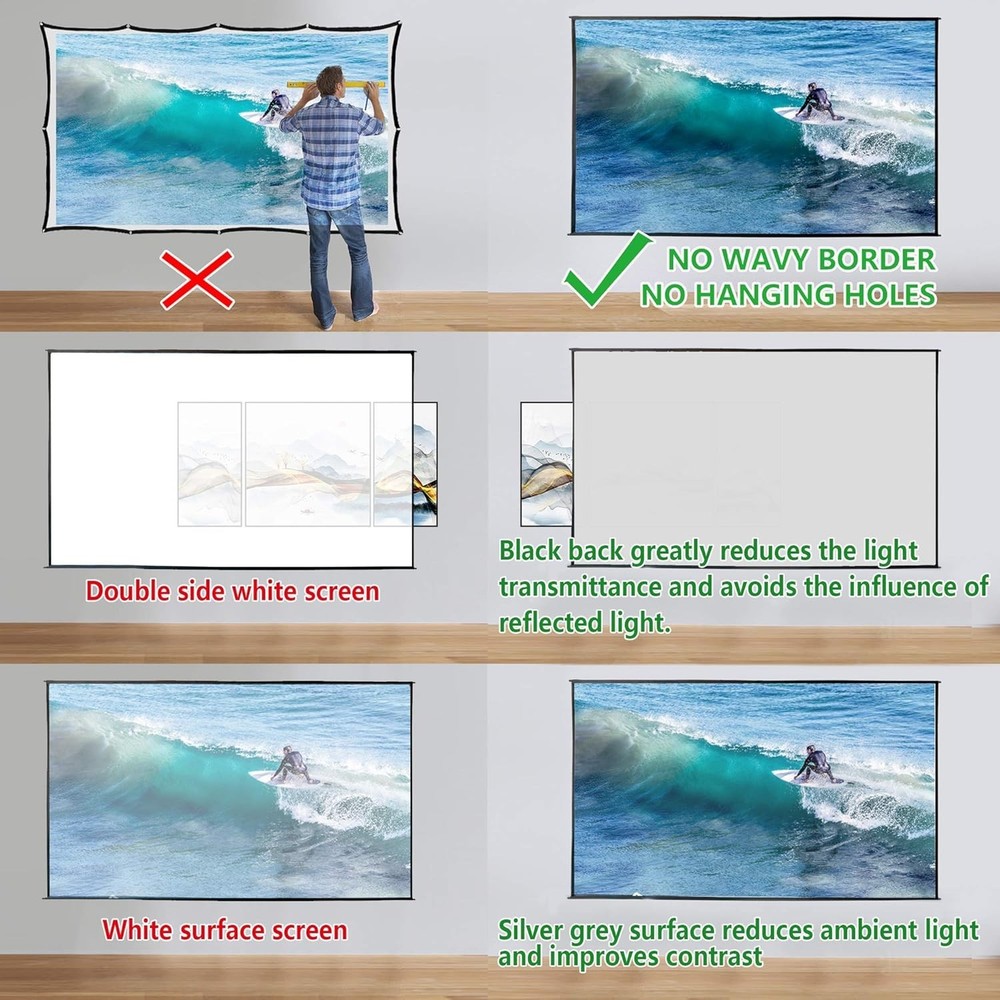 Portable Projector Screen with Combined Pole Frame Black Backing Silver Folda...