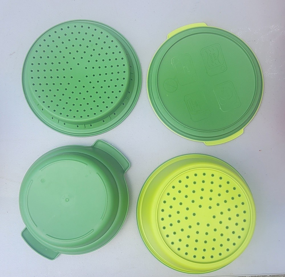 Tupperware Smart Steamer 4 Piece Set Green Microwave Steaming System.