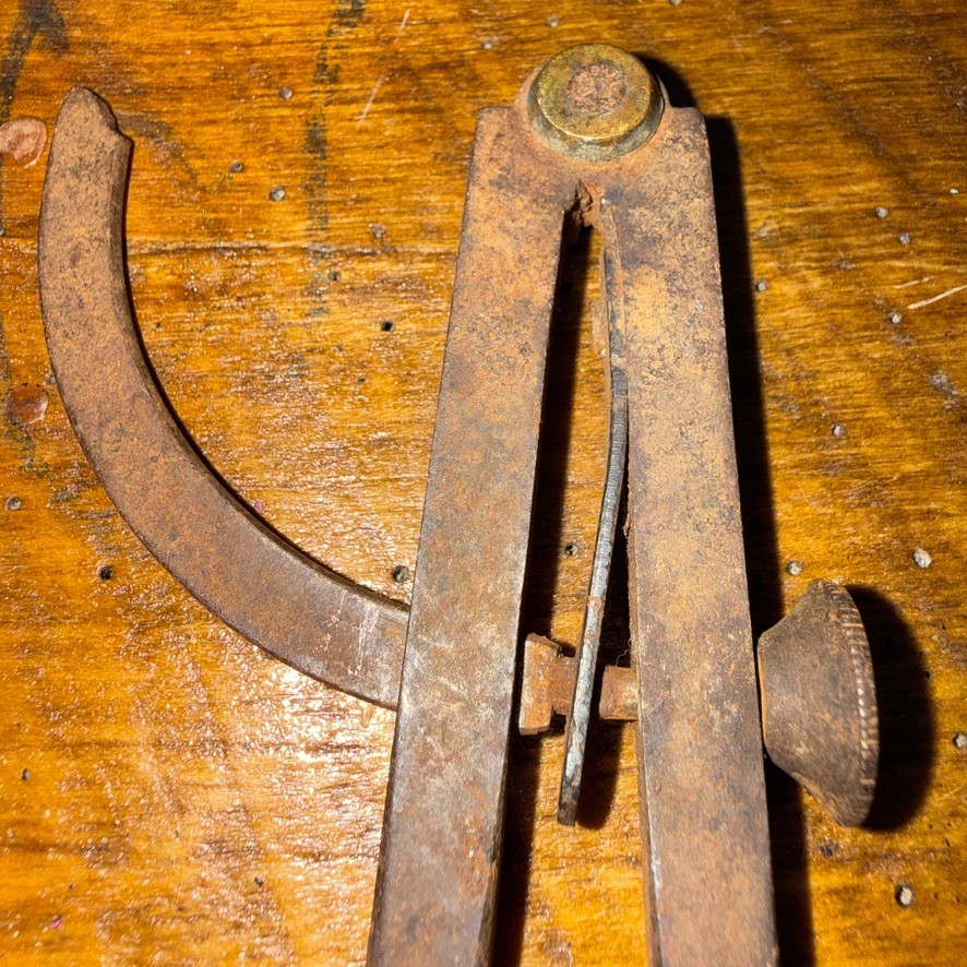 Antq 19thC 8" Blacksmith Forged Iron Wing Divider Compass - Drafting Tool