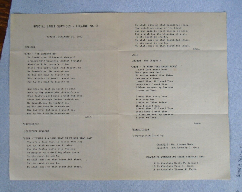 WWII Maxwell Field, GA, Protestant Services program. 11/21/43