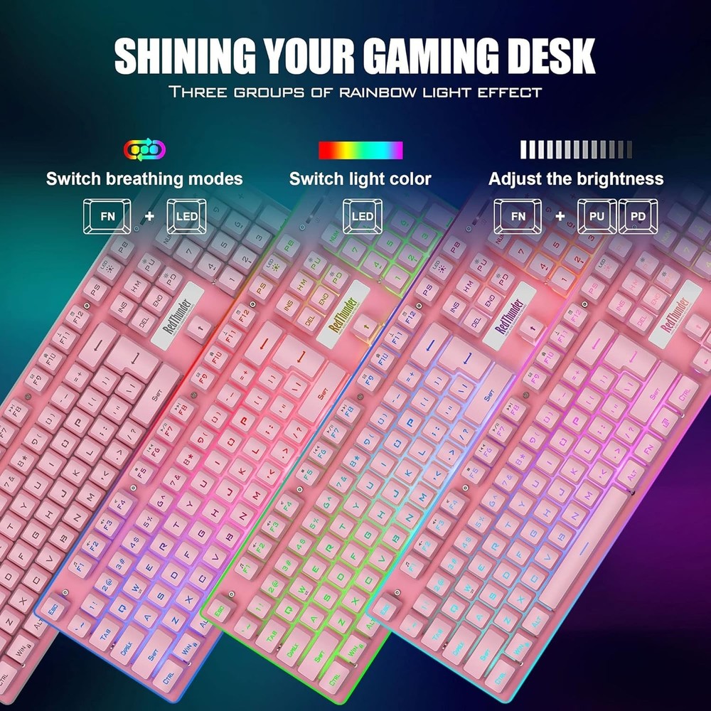 Durable Pink Wireless Gaming Keyboard Mouse Combo Anti-Ghosting