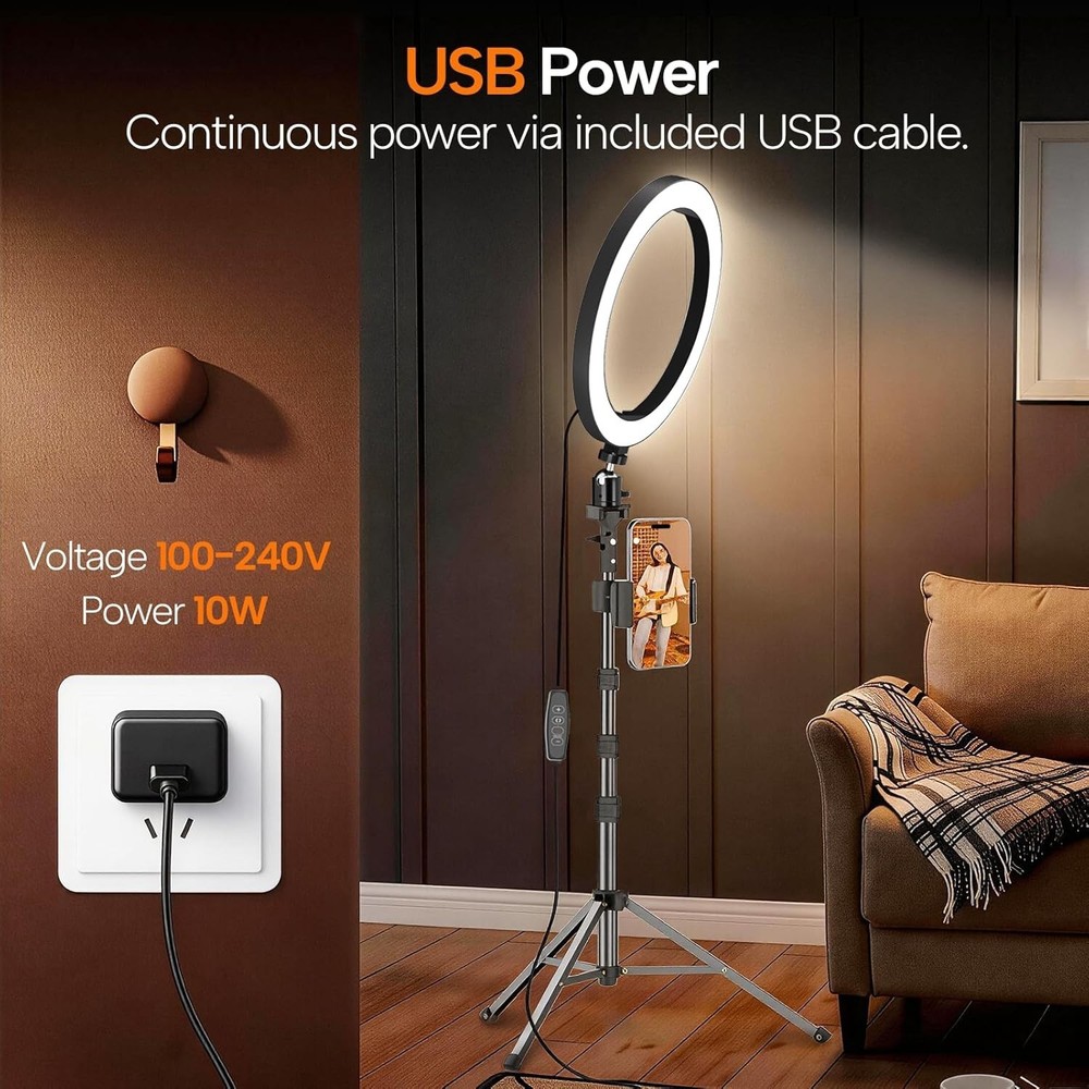 10 Inch Ring Light with Extendable Tripod Bluetooth Remote Makeup Live Streaming