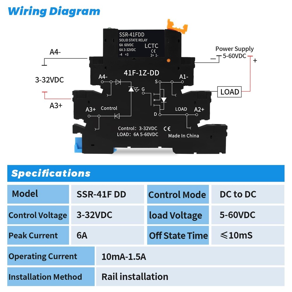 2Pcs Solid State Relay 5V 12V 24V 1.5A DC to DC Input 3-32VDC Output 5-60VDC