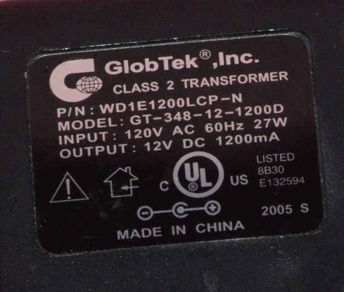 GlobTek Class 2 Transformers 12 Volts DC Model GT-348-12-1200D.