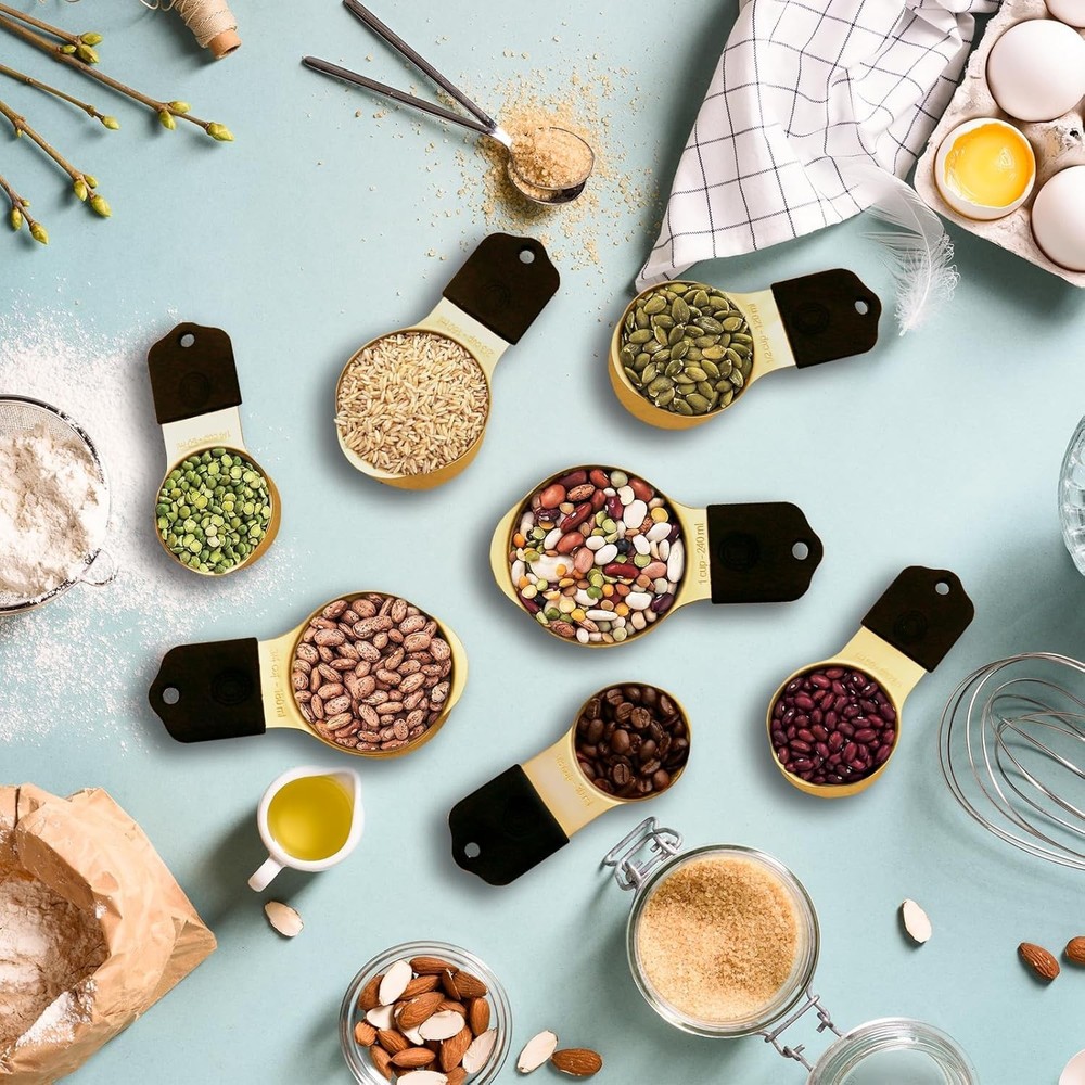Stackable Gold Magnetic Measuring Cups and Spoons Set for Smart Kitchens