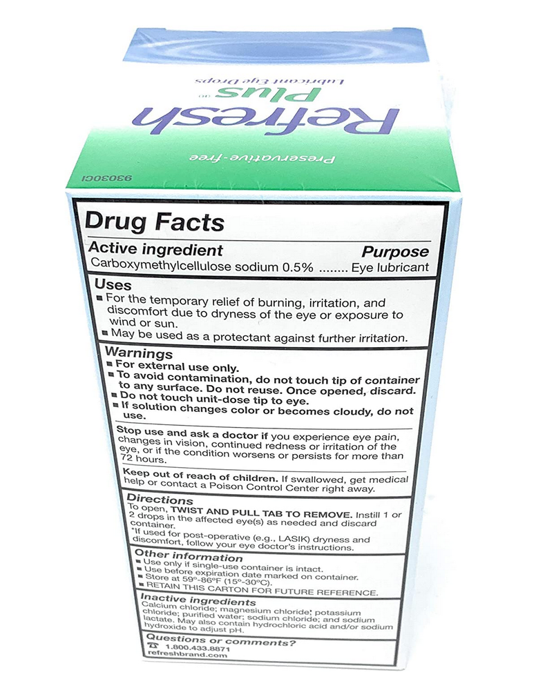 Refresh Plus Lubricant Eye Drops, Moisturizing Relief, 100 Single Vials