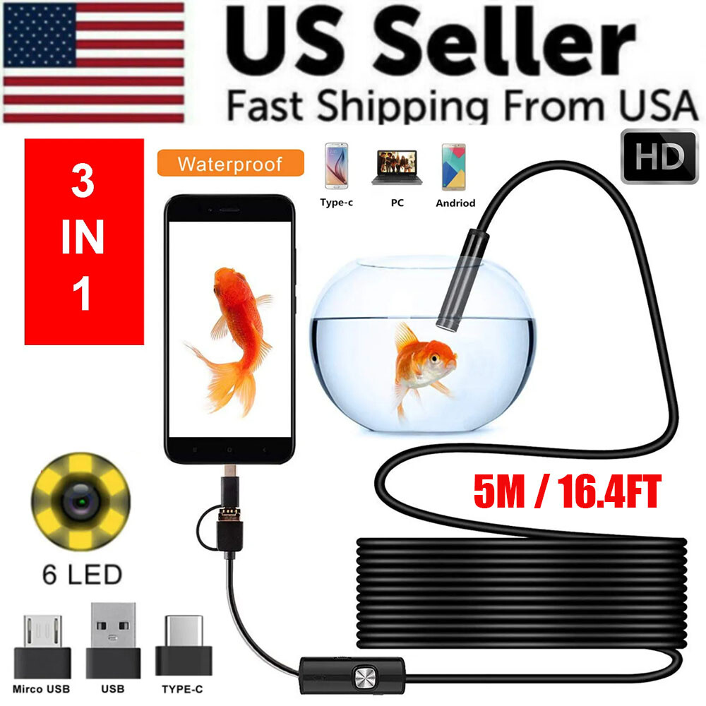 3in1 Borescope Endoscope 6LED Inspection Scope Camera For Android Cell Phone/PC