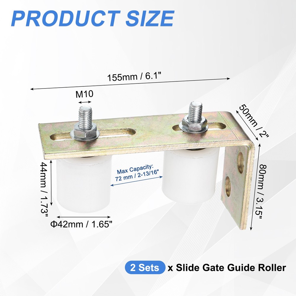 4Pcs Slide Gate Guide Roller 1.7" Nylon Gate Support Rollers with Bracket White