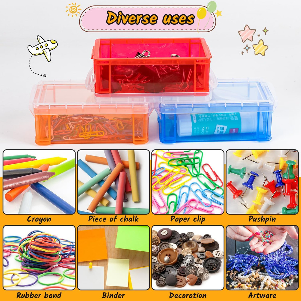6Pack Colorful small plastic containers, 5.3" X 3.0" X 2.0" Stackable Mini Stora