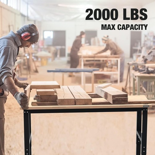 Workpro 60" Workbench Adjustable Height Work Table 2000LBS Load Rubber Wood Top