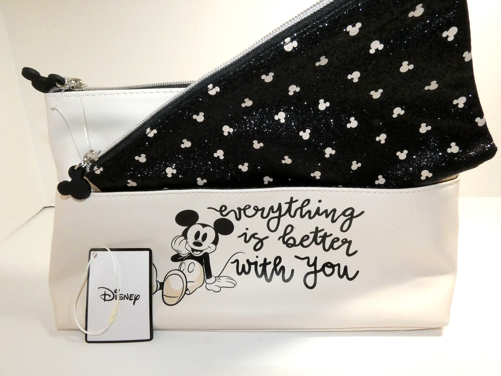 Mickey Mouse Cosmetic Bag White & Removable Pouch Disney Travel Case Makeup NWT