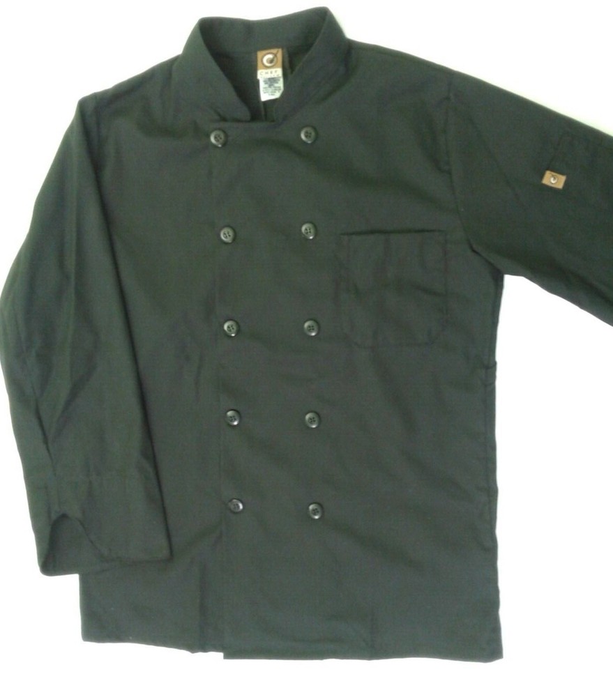 Chef Designs 10 Button Vented Chef Jacket Coat SMALL Black