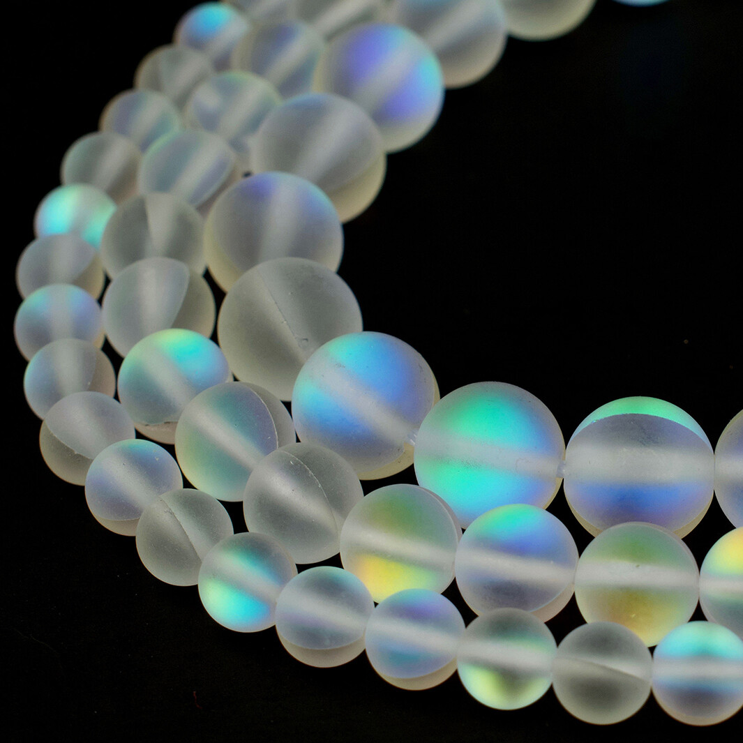 Matte Mystic Aura Round Beads 15" Strand Frosted Mermaid Glass Jewelry Making