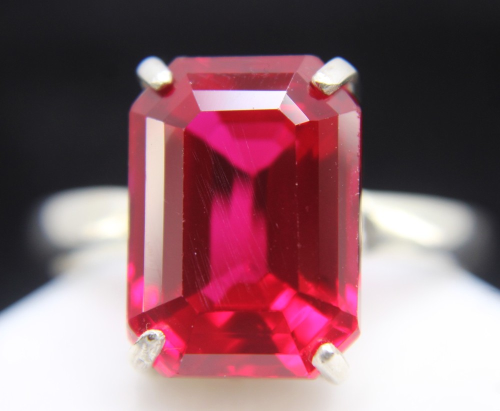 5.77 Gms Natural Red Ruby Emerald Cut Sterling Silver 925 Ring Gift For Her