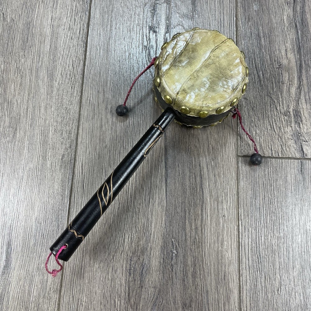 Vintage Double Sided Beggar Drum Handmade Hand Carved 10” Size Working Function