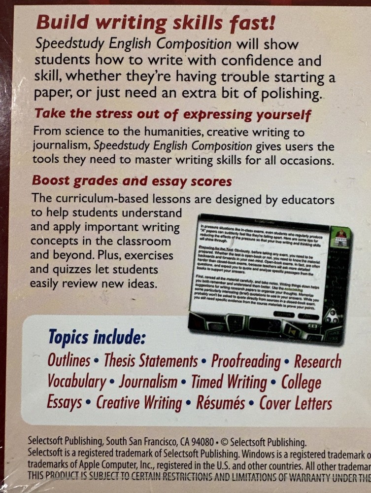 SPEEDSTUDY English Composition for PC, Mac New Sealed