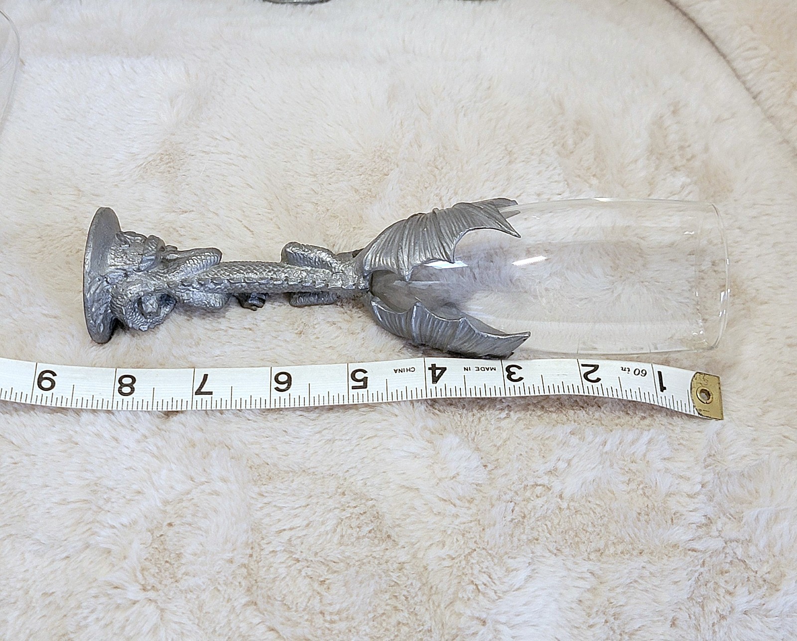 Set of 6 Solid Heavy Fantasy Pewter Dragon Champagne Glass Flute 8" D&D Gothic