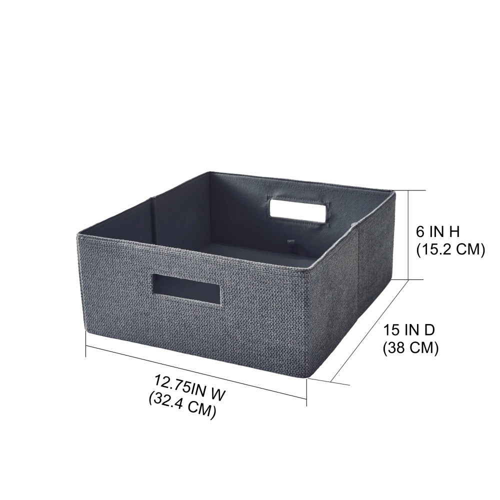 Half-Size Fabric Storage Bin with Textured Gray Finish
