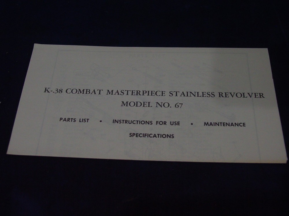 Smith & Wesson Original Instructions Model 67 K-38 Combat Masterpiece
