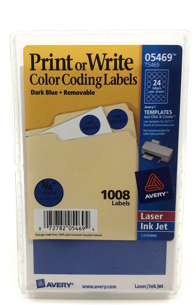 BLUE Dot Avery 05466 Round Color Coding Label 3/4" Round Removable