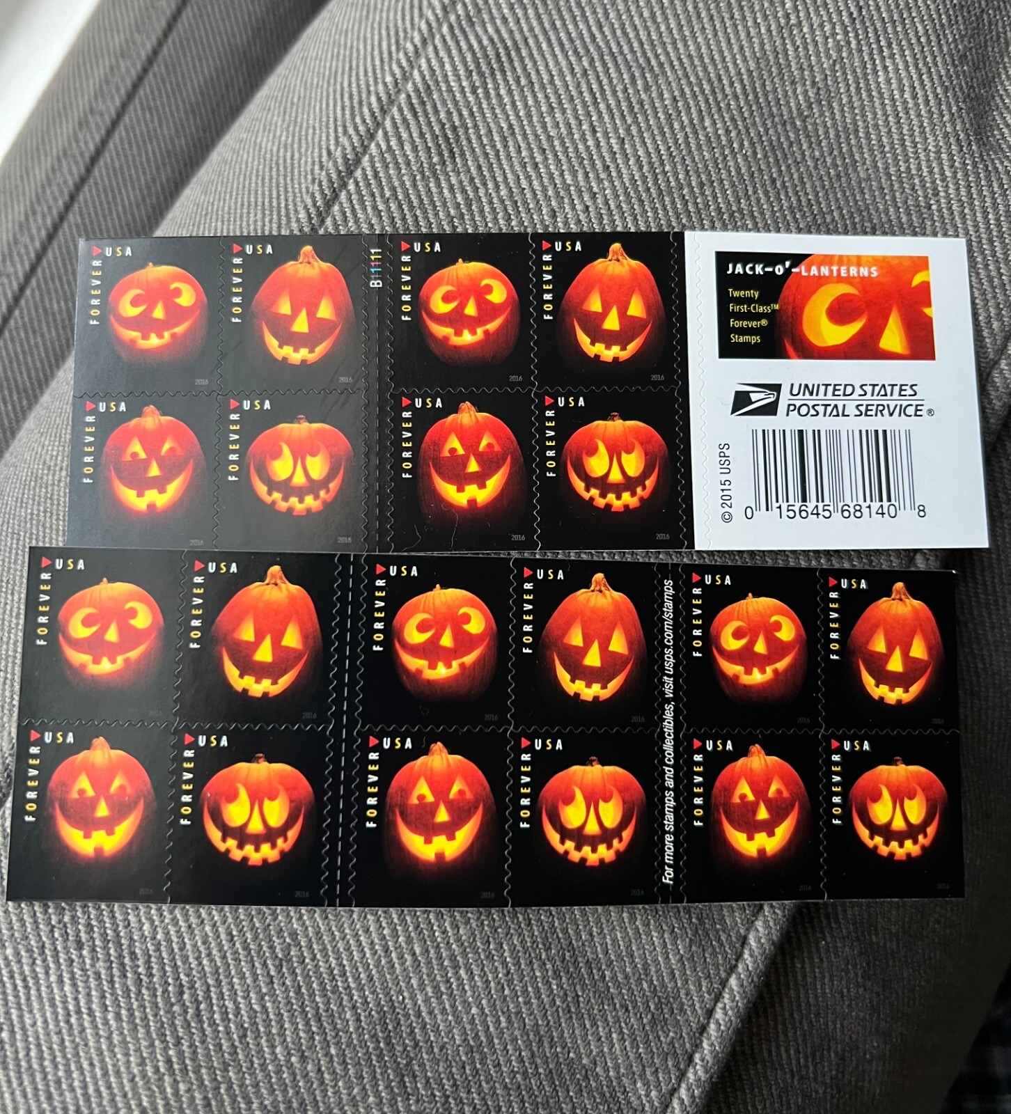 Halloween Postage Jack O Lantern Stamps-Book Of 20 MNH