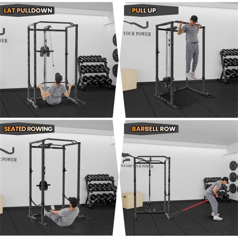 ✔️1600LBS Multi-Functional Power Rack W/Cable Pulley Power Cage with LAT Pulldow