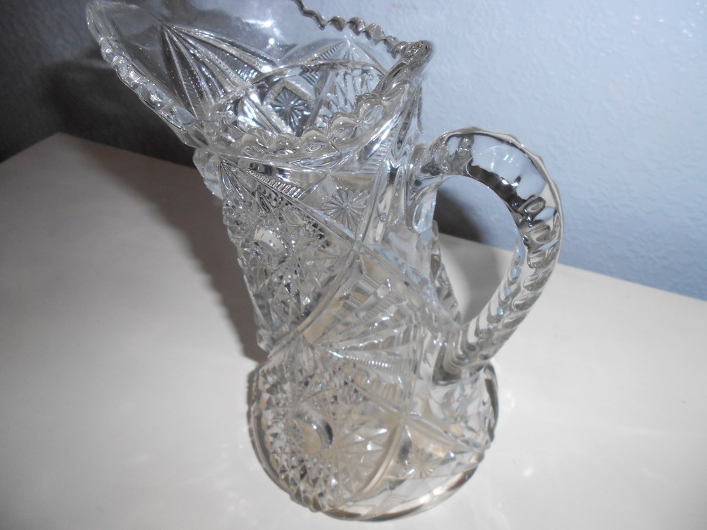 Pressed Cut Glass 10" Pitcher