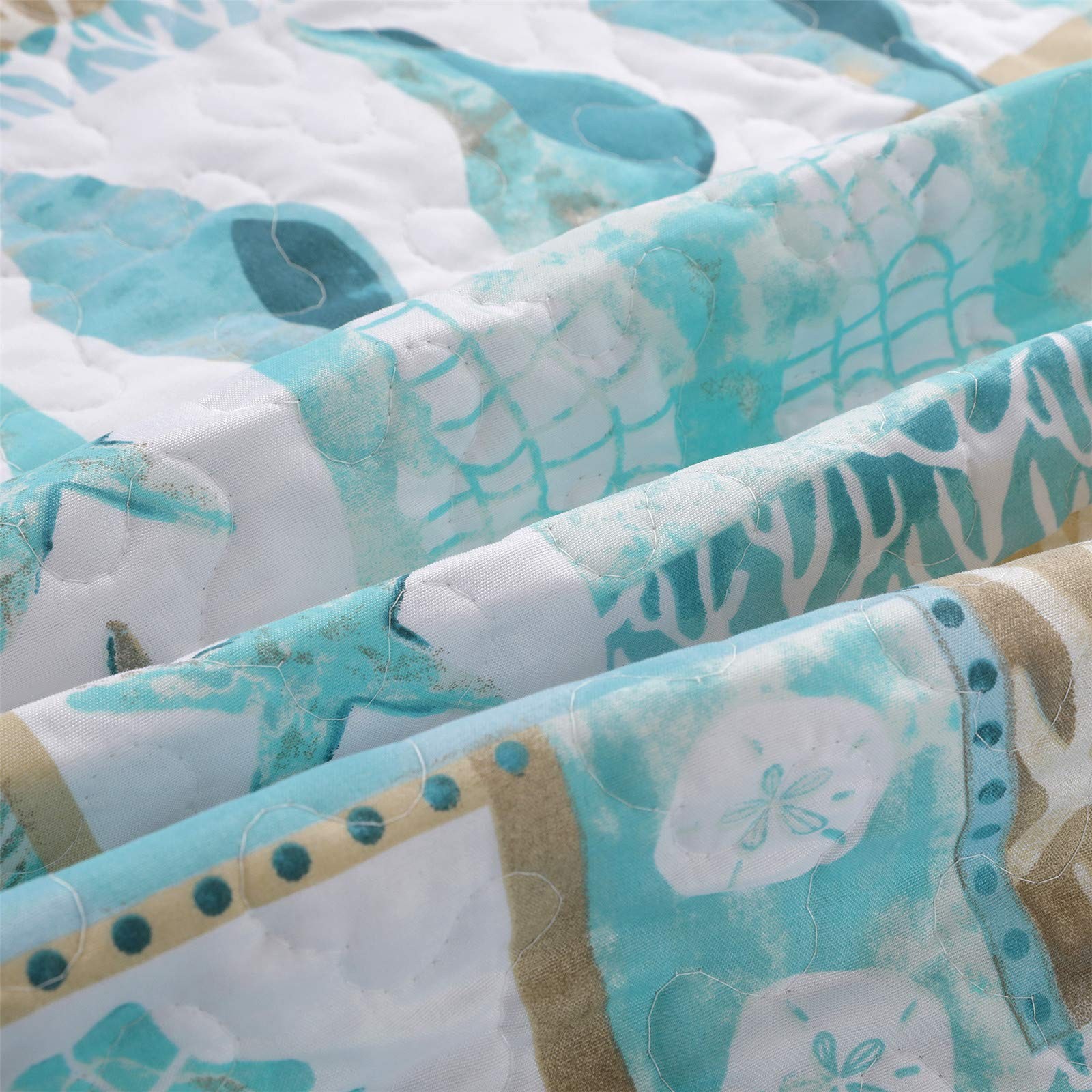 3 Piece Beach Quilt Set King Size Coastal Bedding Set Blue Green Lightweight ...