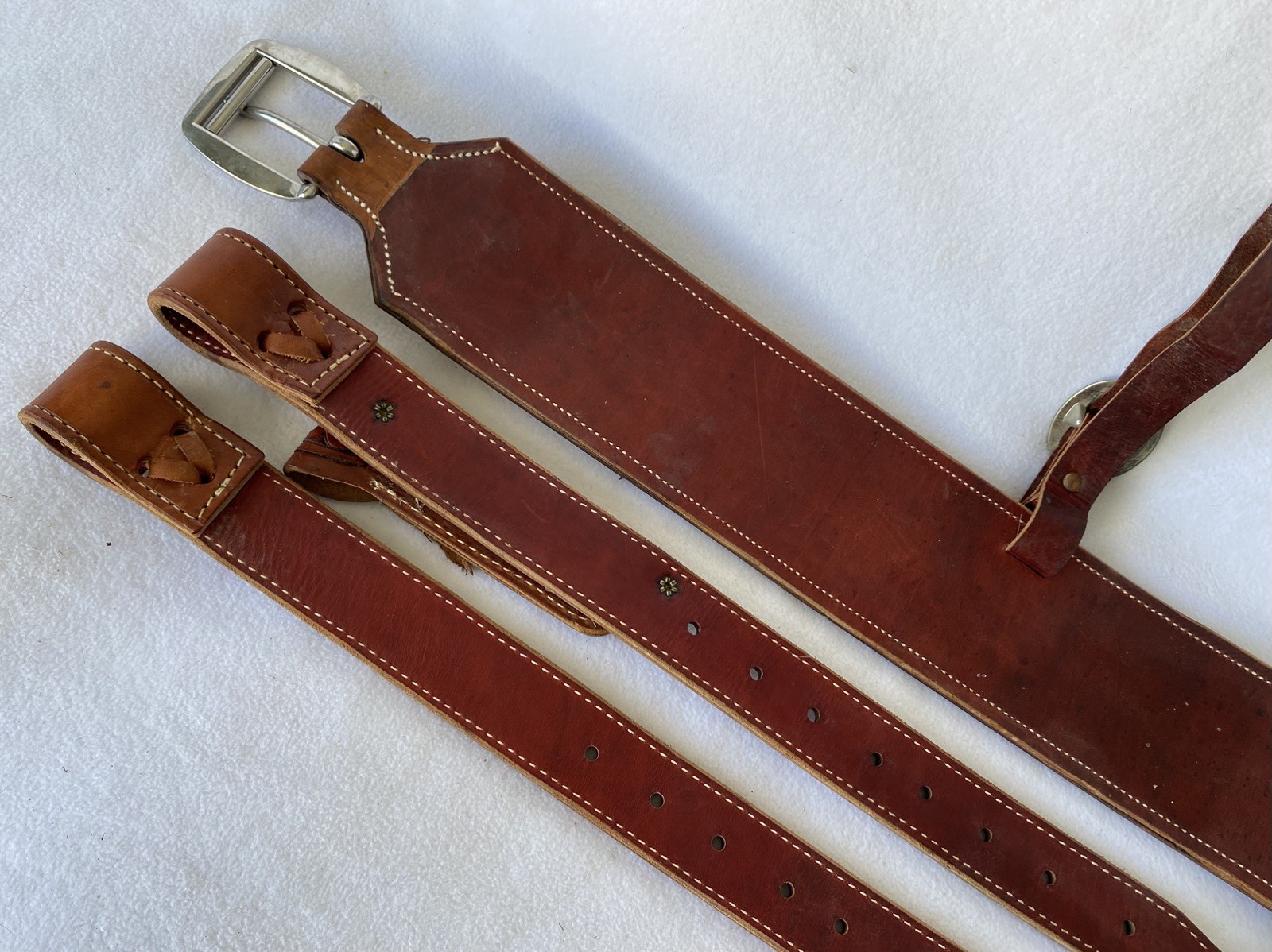 High QUALITY Double Stitch TOOLED Skirt Leather Back Flank Cinch &Billet SET~EUC