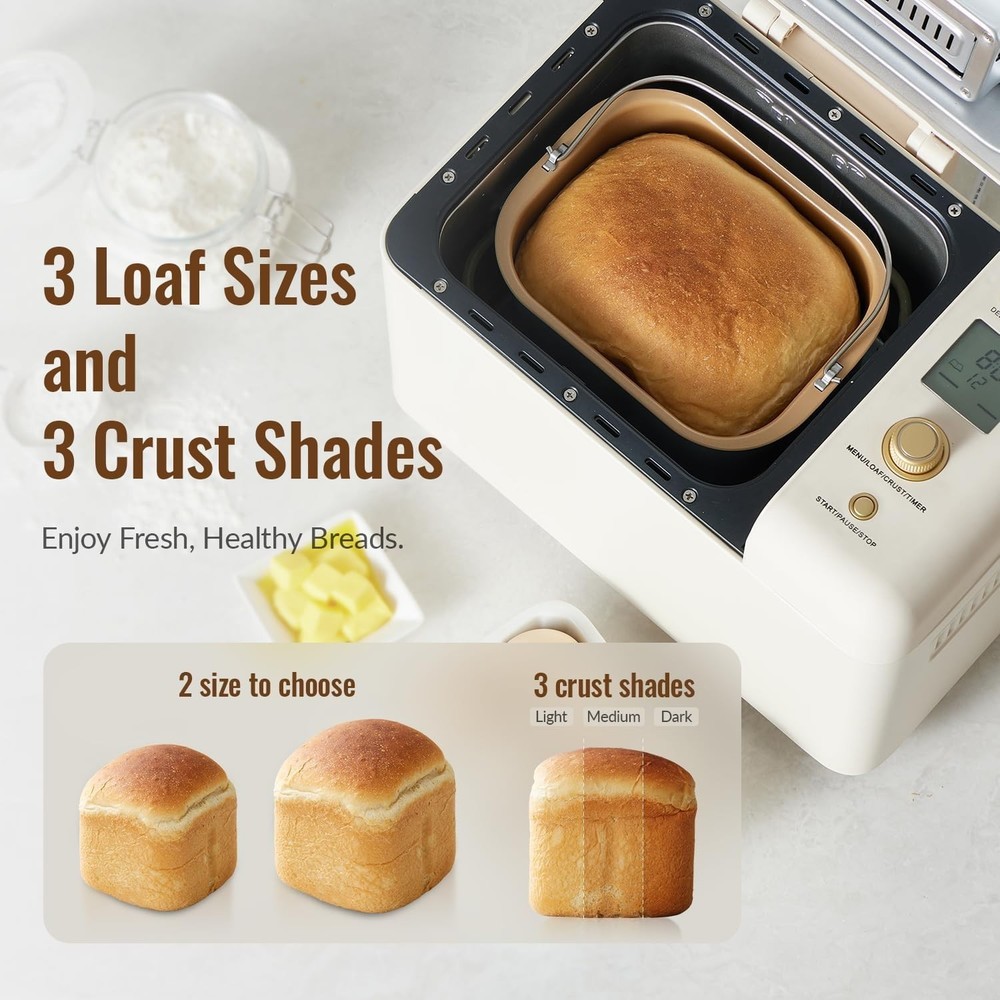 Neretva Bread Machine, 2.2LB 15-In-1 Bread Maker, Dual Heater Breadmaker Machine