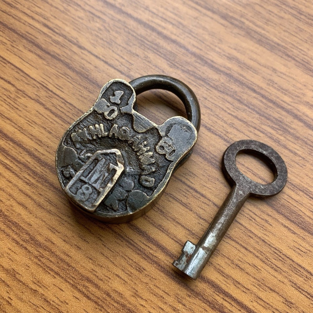 BRASS PADLOCK OR LOCK WITH KEY, miniature sized, OLD OR ANTIQUE, nice shape.
