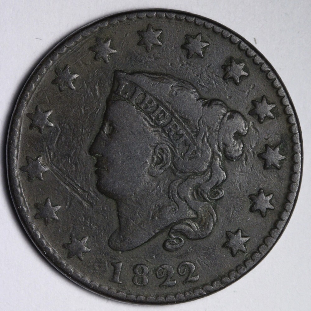 1822 Coronet Head Large Cent VF E108 T