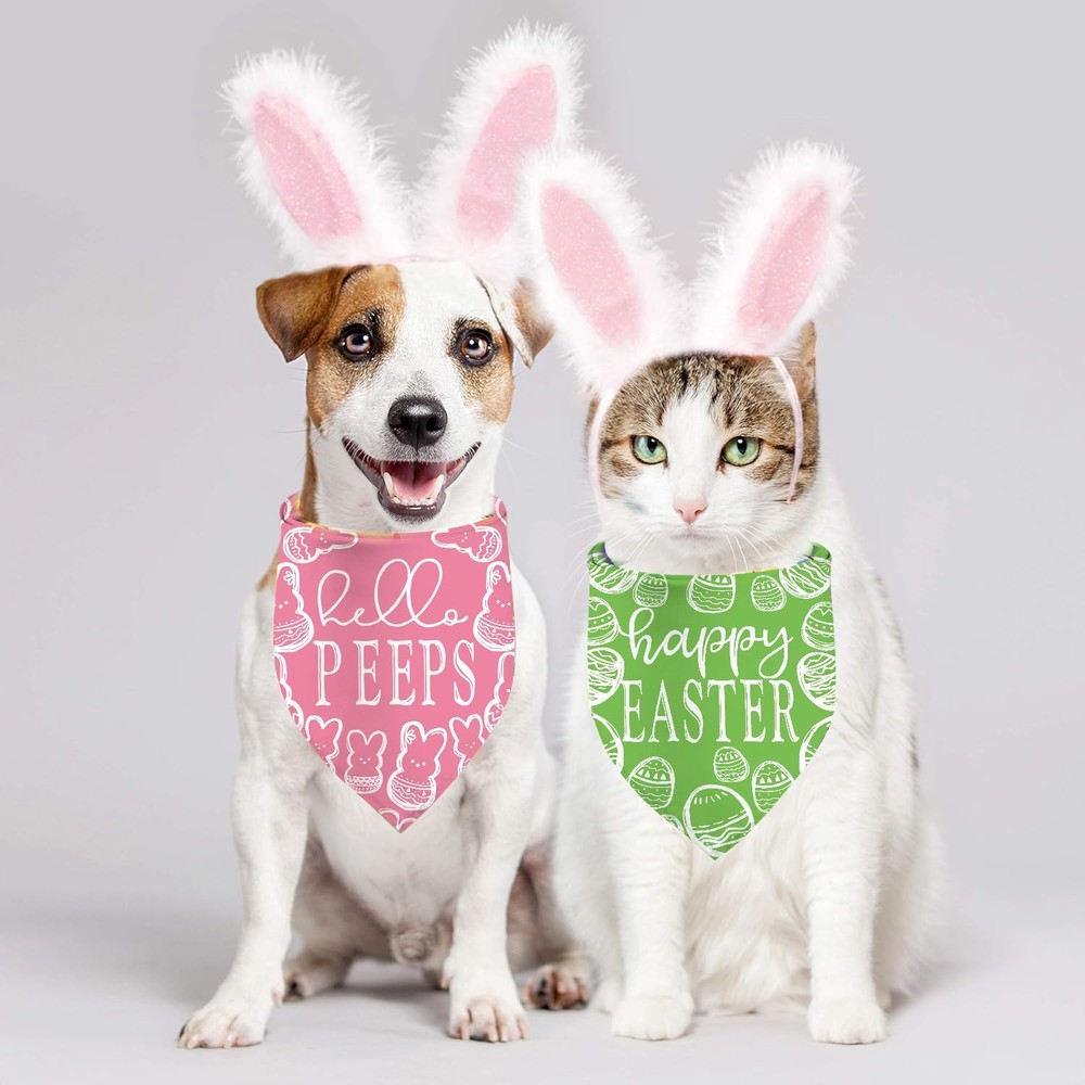 Easter Dog Bandanas, Reversible Dual-Layer Easter Eggs Design 2 Pack, Happy E...