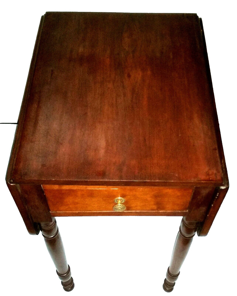 Nightstand, Lamp TABLE, Sheraton, Solid Cherry, Drawer, Dropleaf, 29"t, c1820