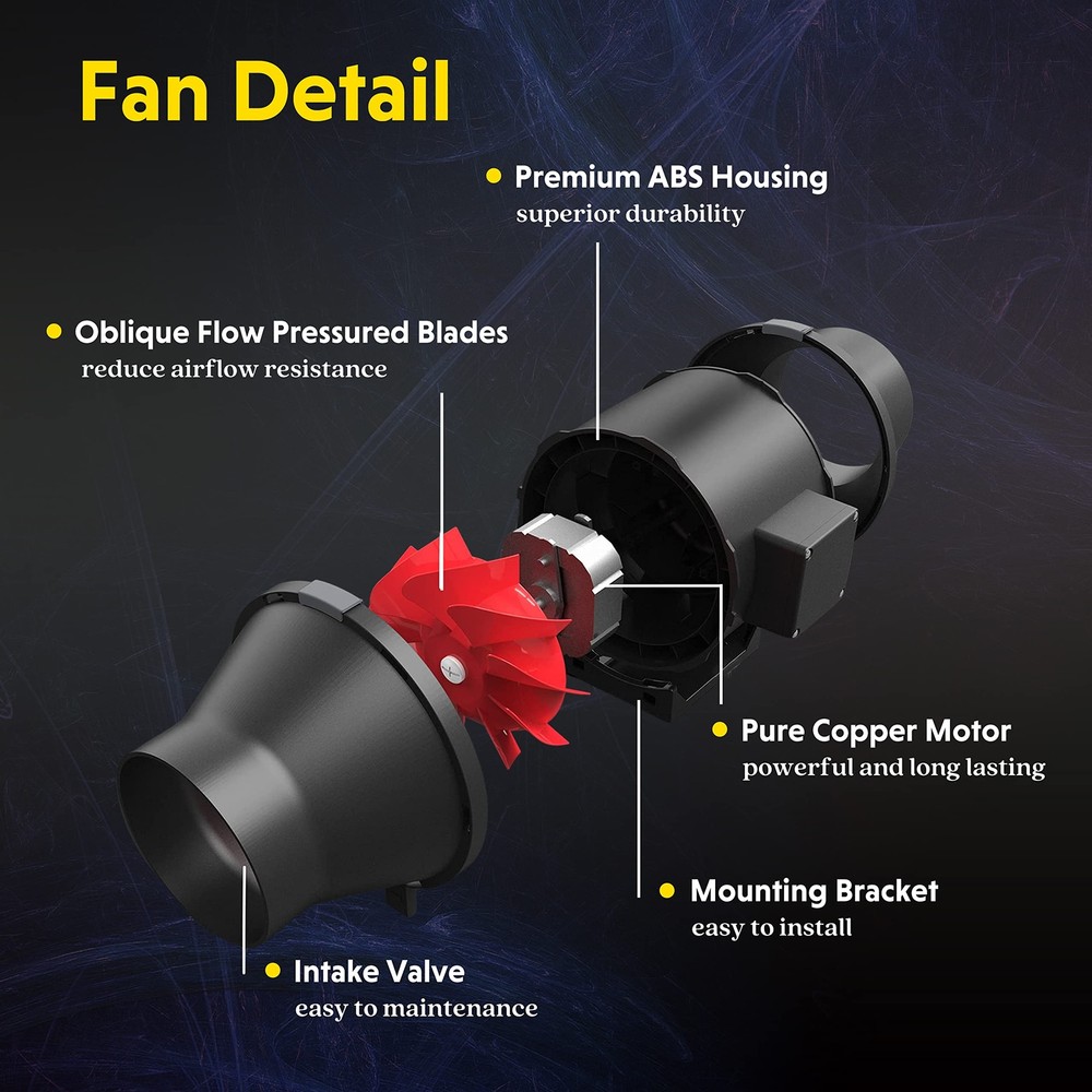 4 Inch Exhaust Inline Duct Fan with Variable Speed Controller for Grow Tent