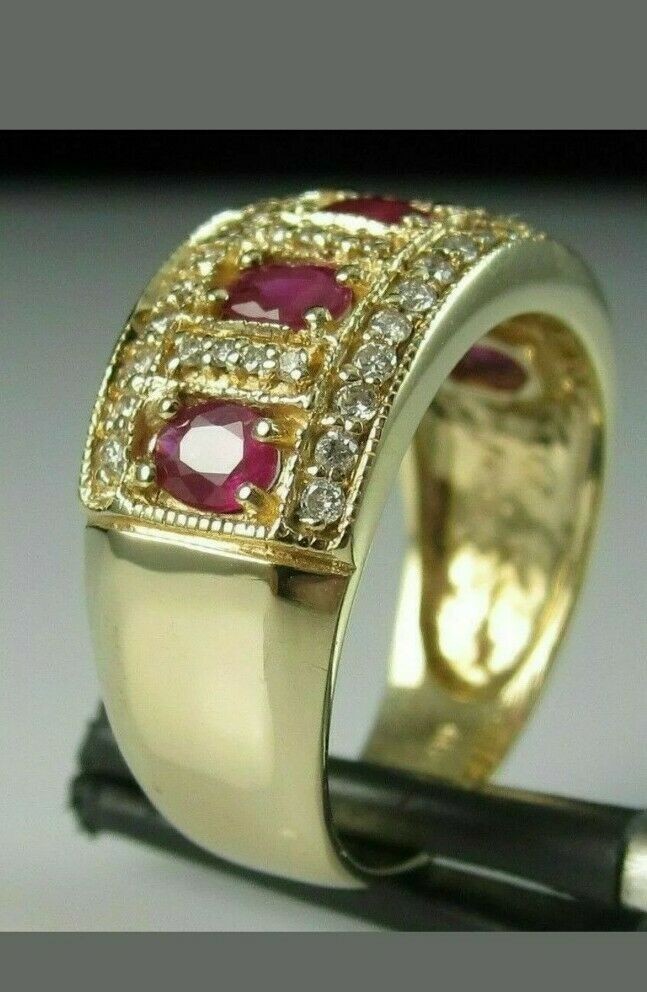 3.00 Ct Oval Cut Natural Ruby & Diamond Wedding Ring 18K Solid Yellow Gold Sz 8