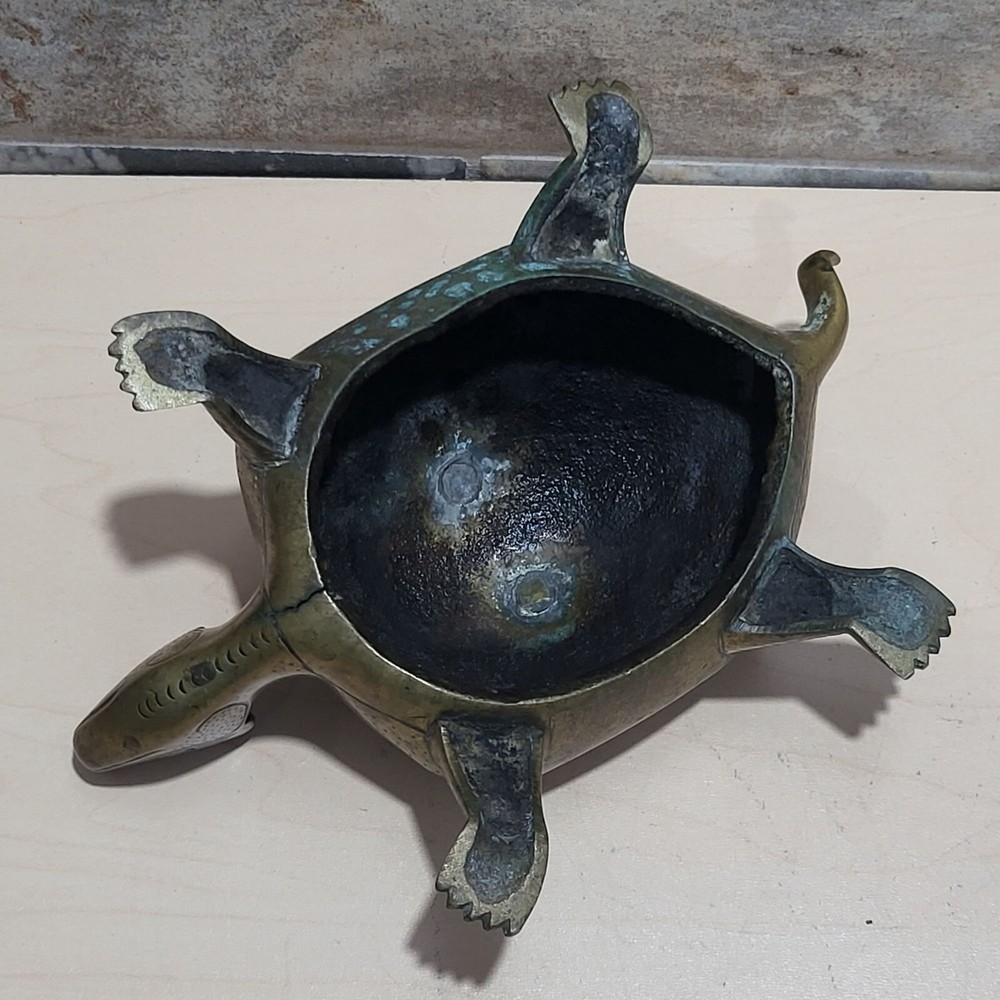 Vintage Etched Solid Brass Turtle Longevity Animal Tortoise