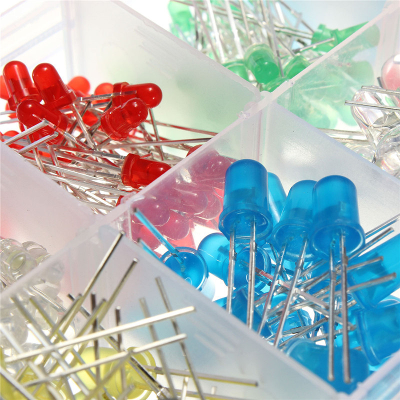 300 pcs 3mm 5mm LED Light Kit White Yellow Red Green Blue Assortment with Case