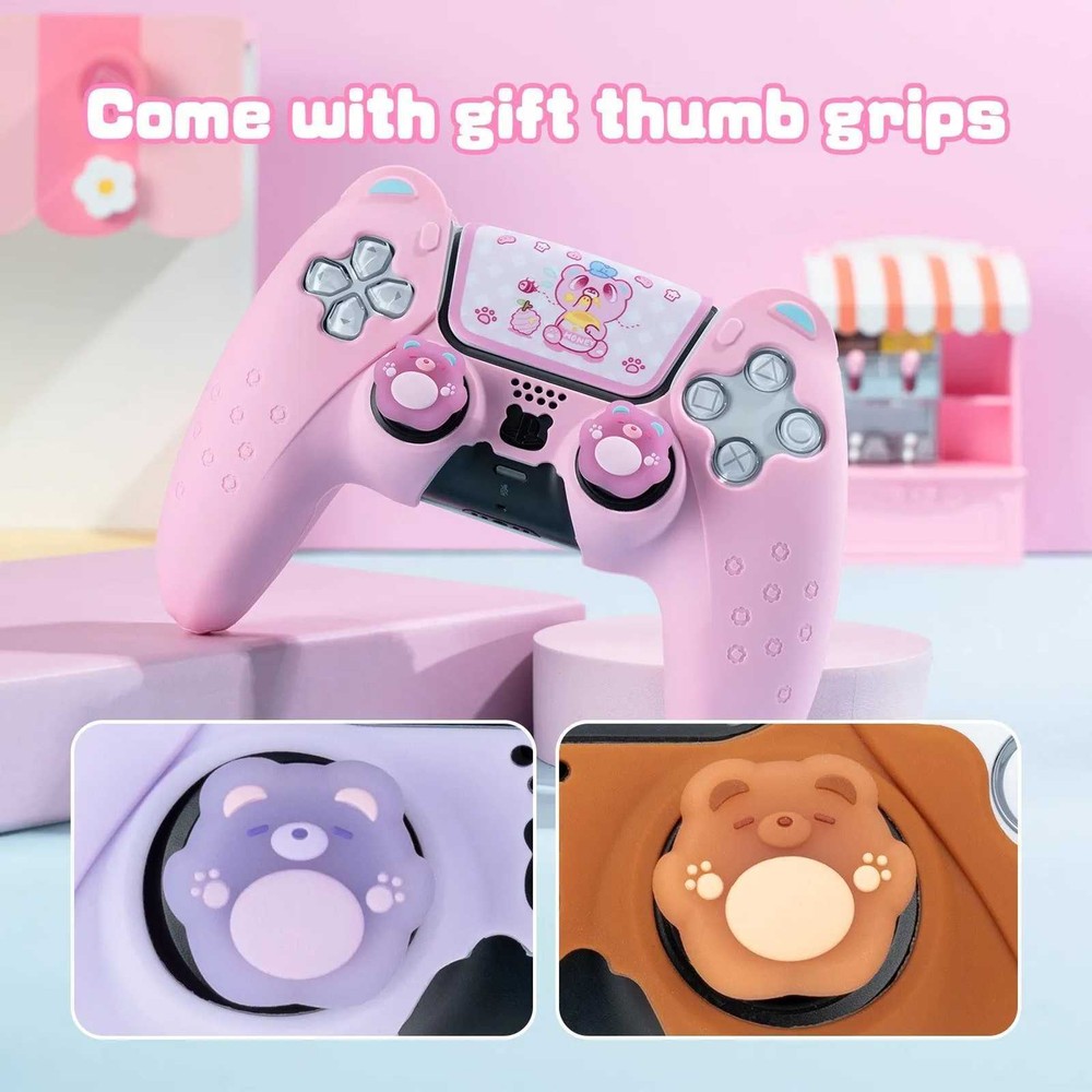 GeekShare Purple Bear PS5 Controller Skin Protective Case +Thumb Grips +Sticker