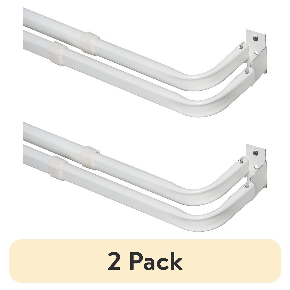 2-Pack Basic Metal Wrap Around Adjustable Double Curtain Rod 28-48 Inch White
