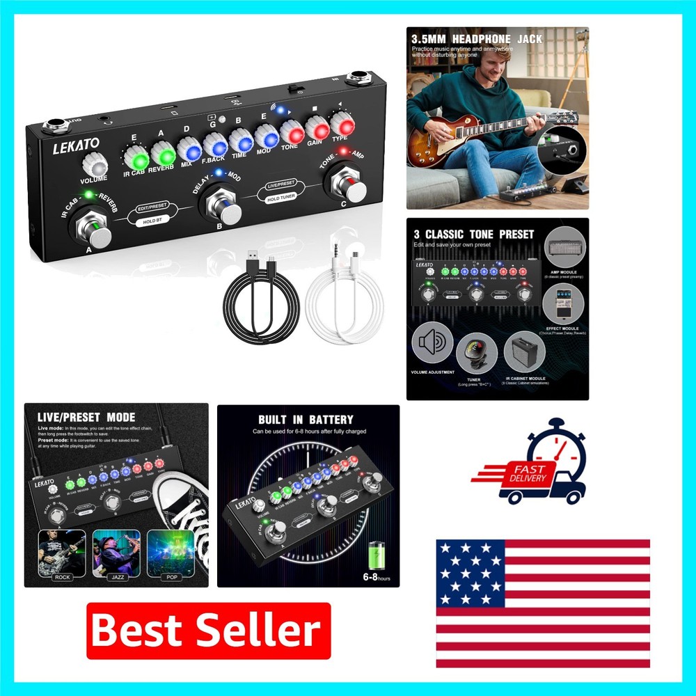 Compact Multi Effects Guitar Pedal - Bluetooth 5.0 & Rechargeable Convenience